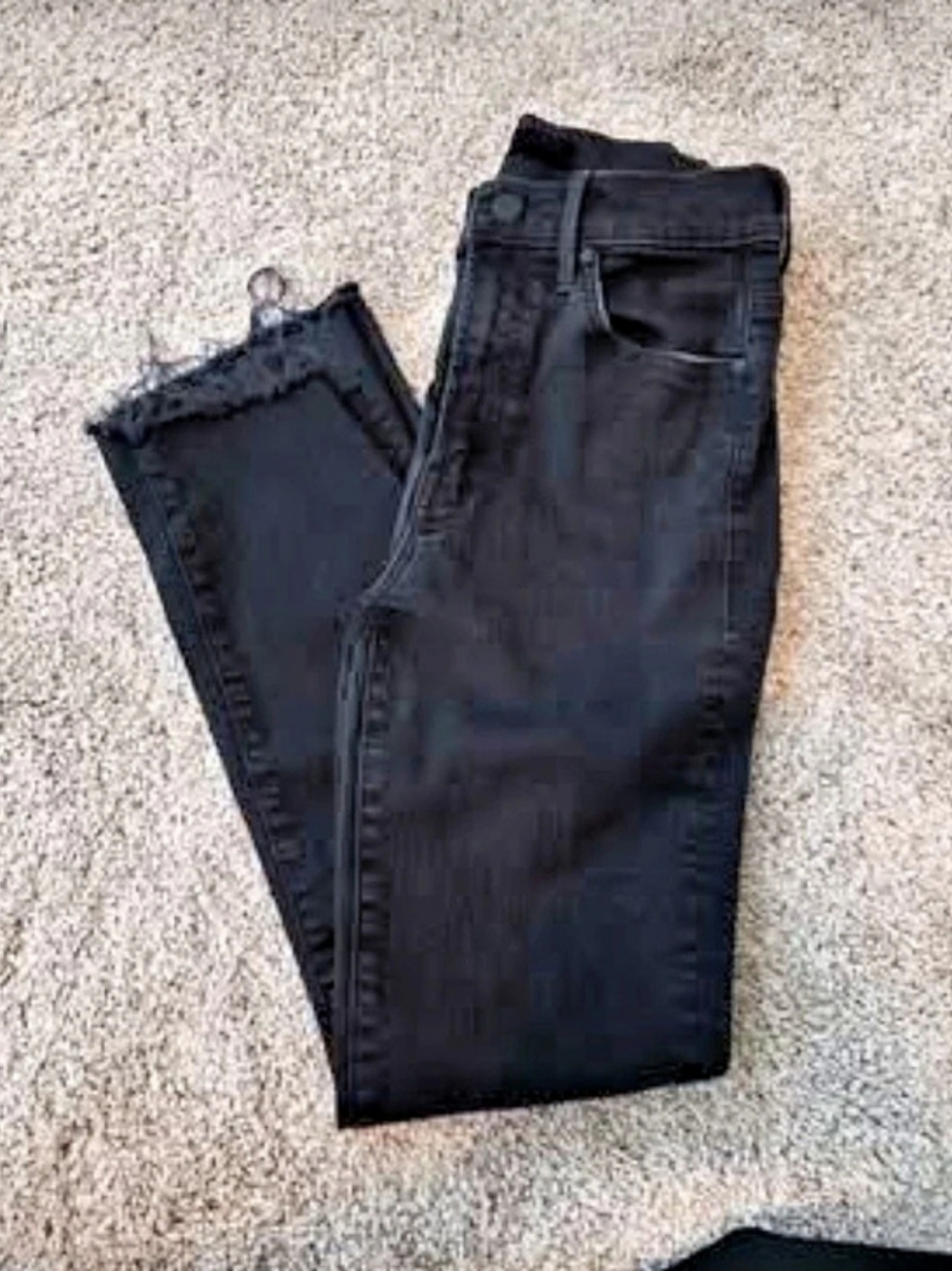 Mother Skinny Jeans Raw Hem Black Waist 24